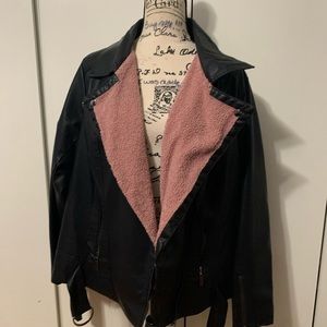 Fashion Nova Moto jacket with pink fleece